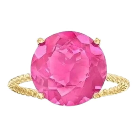 Pink Zirconia Crystal Large Gemstone Sterling Silver Twisted Rope Ring (Size 7) - Picture 3 of 5